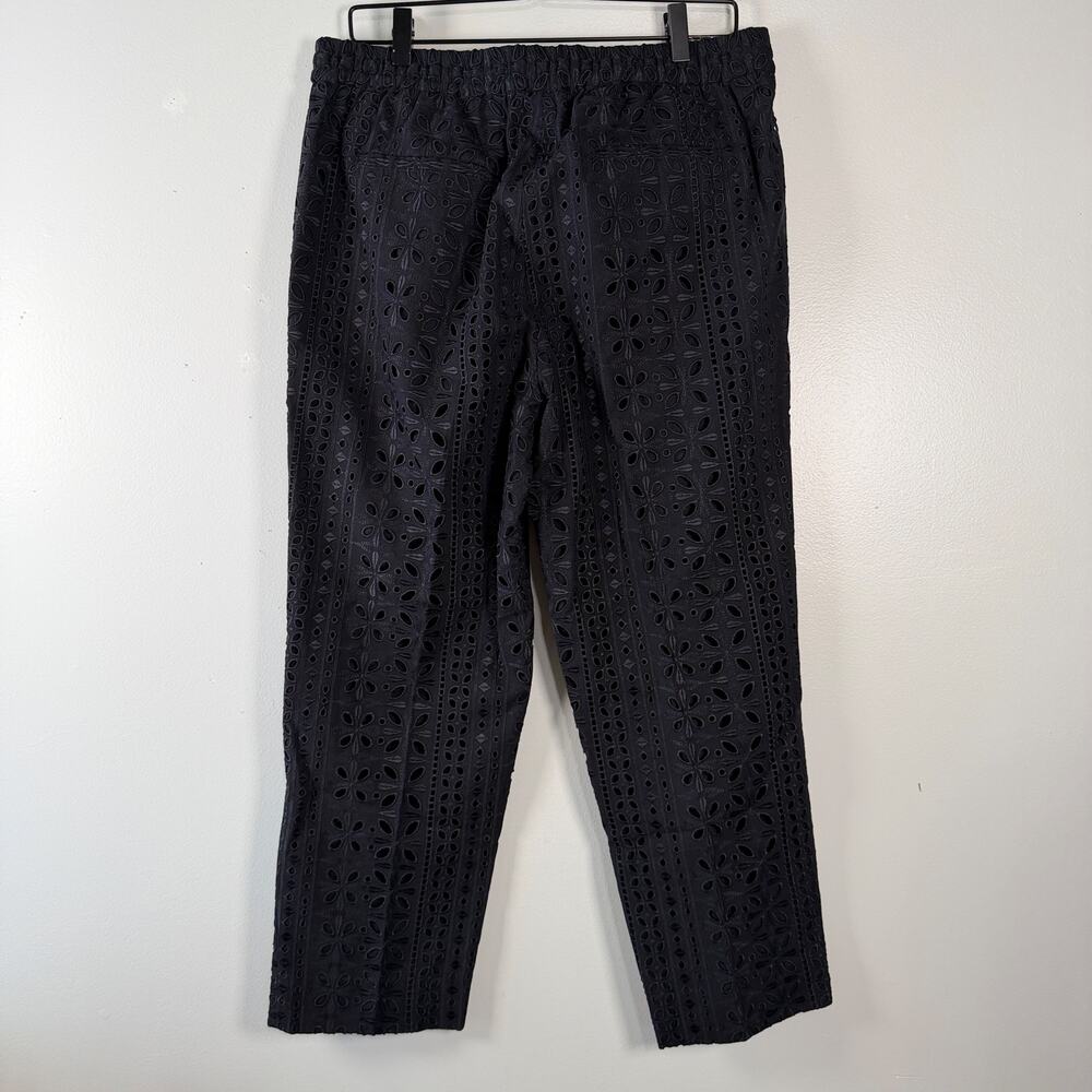 J. Crew Pull-on Easy Pants Black Eyelet High Rise Cropped Straight Leg Size 12 - Picture 7 of 12
